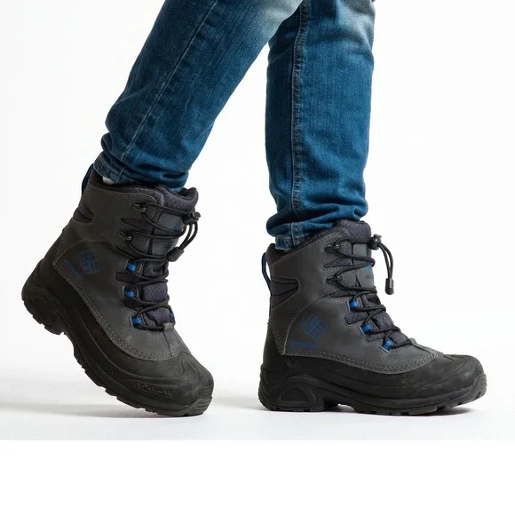 Columbia‎ Bugaboot Plus IV Snow Boots Kids Size 3 Grey Blue Waterproof Omni-Heat