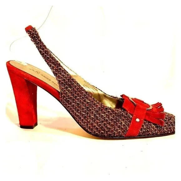 ANNE KLEIN FABRIC & RUST SUEDE SLING BACKS 8.5M