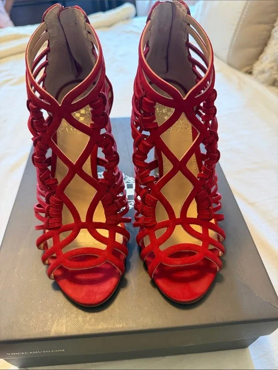 Vince Camuto Red Strappy Cage High Heel Sandals