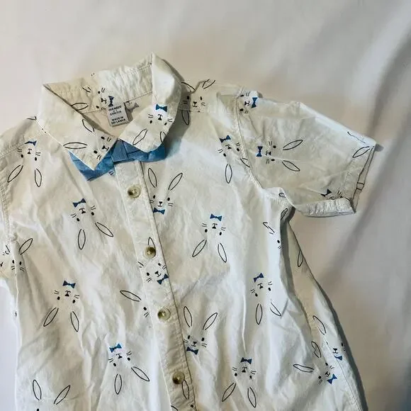 Old Navy Easter Bunny Print Spring Short Button Down Top w/ Bow Tie Set Sz 4T