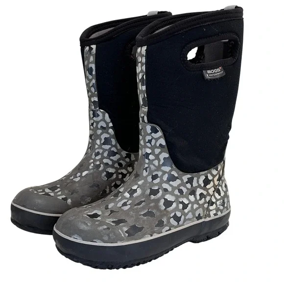 Bogs Leopard Waterproof Insulated Rain Boots -30F rated Youth‎ Girls 2 Euro 33
