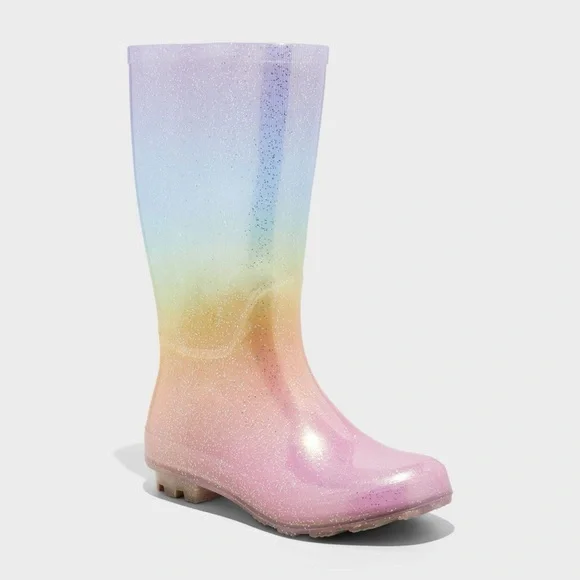 Cat & Jack Kids Cece Rainbow Glitter Rain Boots, size 2