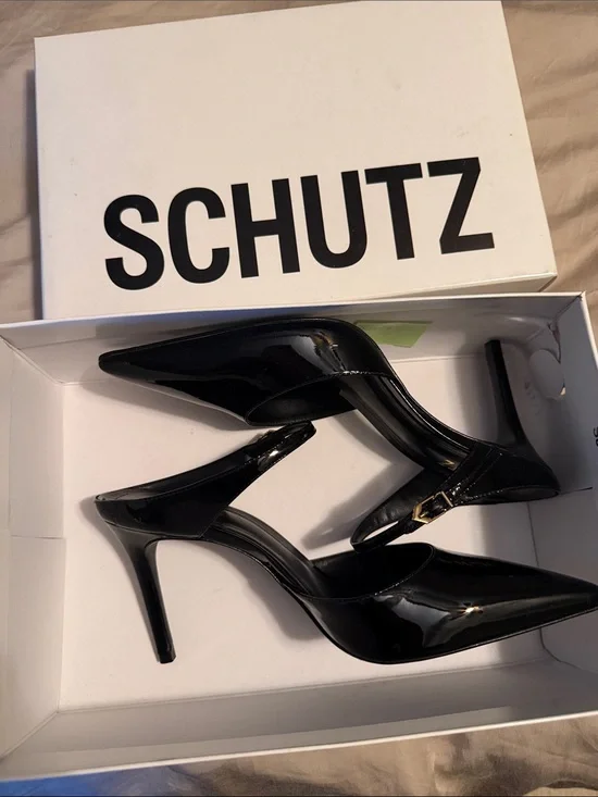 SCHUTZ Black Patent Pointed Stiletto Heels