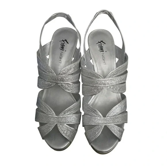 Fioni Night Helix Silver Glitter‎ Strappy Slingback Stiletto Heels Womens Size 8