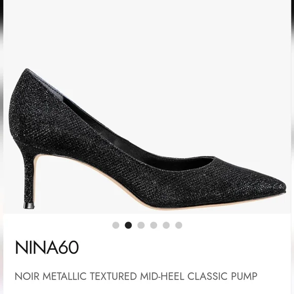 Nina 60 Black Metallic Textured Heel, Sz 9.5