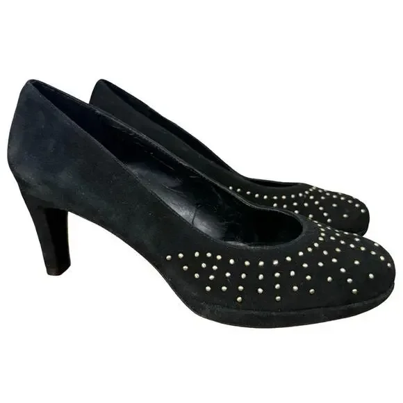 Vaneli Van Eli Womens Studded Black Suede Pumps Leather Slip On Shoes sz 8 W