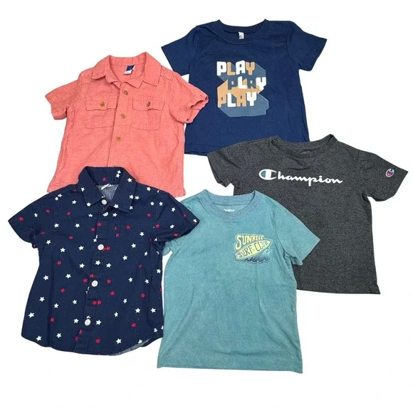 Toddler‎ Boy 5pc Shirt Bundle Old Navy Champion OshKosh 18-24M 2T Red Navy Teal