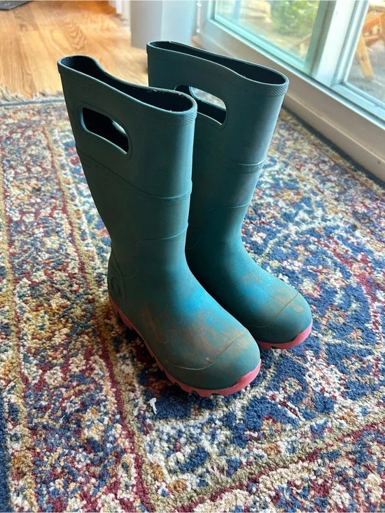 Bogs Kids Teal Rain Boots with Pink Soles