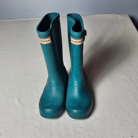 Hunter Kids Original Tall Rain Boots Teal Blue Waterproof Size 13B/1G