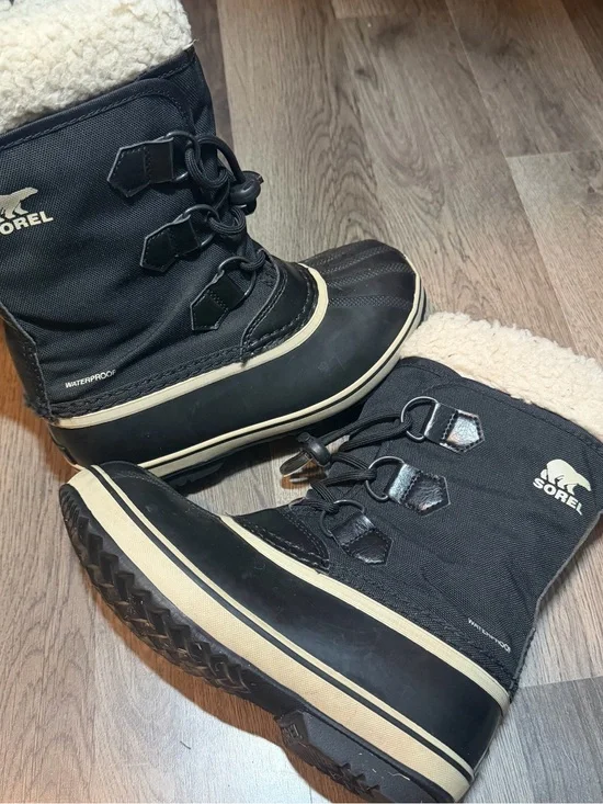 Sorel Kids Black and Cream Waterproof Snow Boots