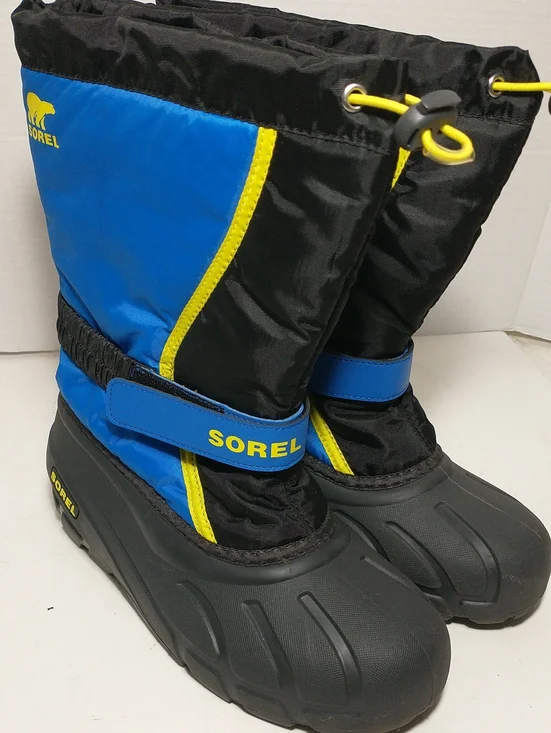 LIKE NEW Sorel Junior Flurry Winter Boot, Black/Blue, Size 6, Waterproof, Liners