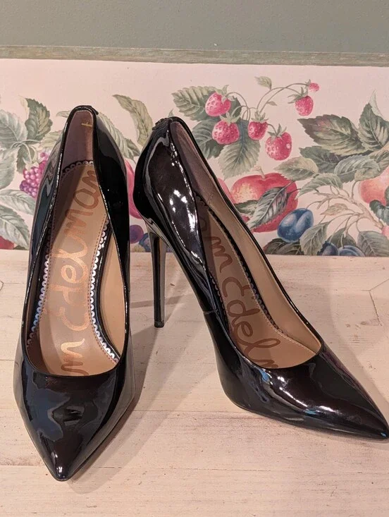 Sam Edelman Black Patent Pointed-Toe Stiletto Heels Sz 8.5