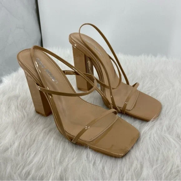 Public Desire Halley Nude Strap Heels patent leather Sz UK 6 US 8‎
