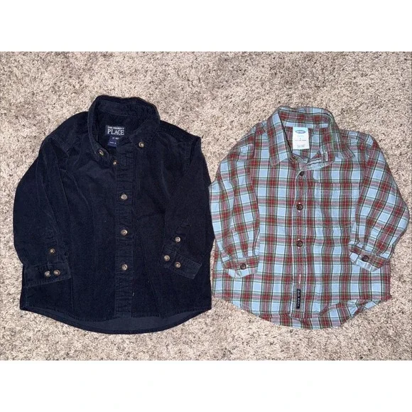 2 Baby Boys Long Sleeve Button Down Shirt‎ Children's Place Old Navy 2000's
