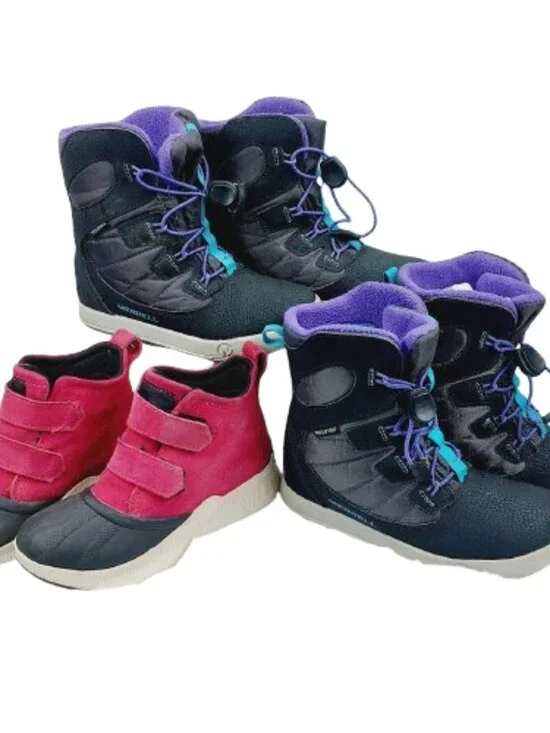 Set of 3 Sorel Merrell Girl's Black Purple Pink Ankle Snow Winter Boots Size 13