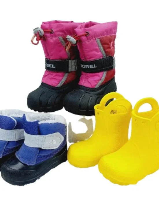 Set of 3 The North Face Sorel Crocs Girl's Pink Blue Yellow Winter Boots Size 6