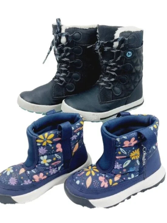 Set of 2 Columbia Merrell Girl's Black Blue Waterproof Ankle Snow Boots Size 12