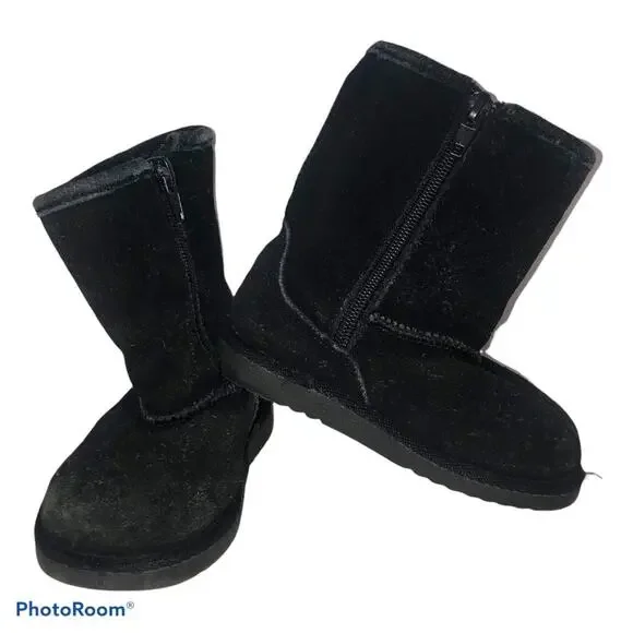 LFU Little Girls Black Shearling Suede Boots Size 7