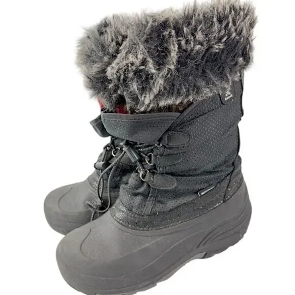 Kamik Big‎ Kids Size 4 Black Winter Snow Boots Faux Fur Lace Up FLAWED