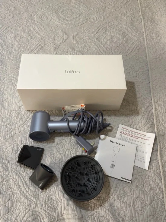 Laifen Silver Handheld Hair Dryer with Multiple Styling Attachments