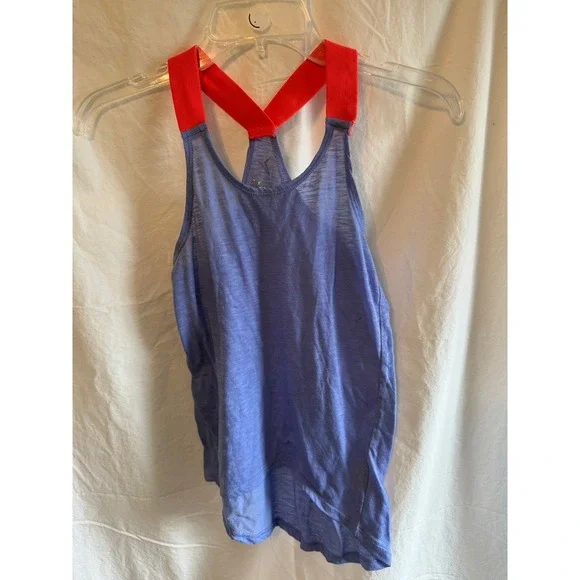 Old Navy Active Girls Large 10-12 Blue Racerback Tank‎ Top Red Straps Slub Knit