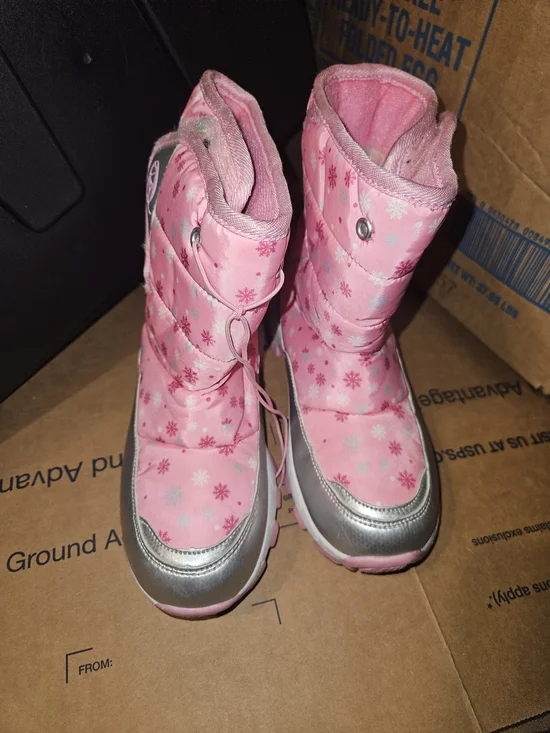 Kids Pink Snow Boots with Silver Trim