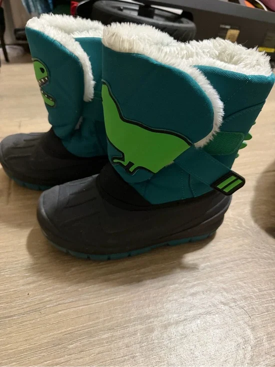 Kids Teal & Green Dinosaur Winter Boots - Unbranded