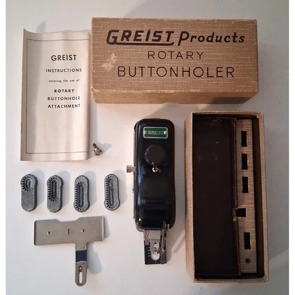 Greist Rotary Buttonholer Sewing Machine Attachment w Accessories & Instructions