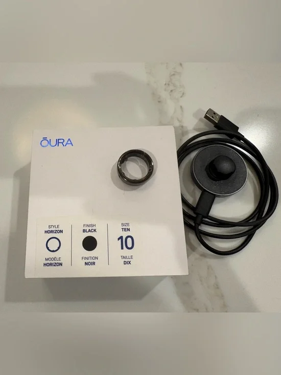 Oura Horizon Smart Ring (Black, Size 10) with Charging Cable Gen 3