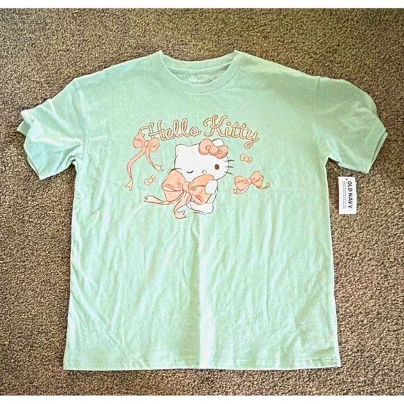 Old Navy Girls Hello Kitty Green Short Sleeve T-Shirt Size M (8) NWT A4