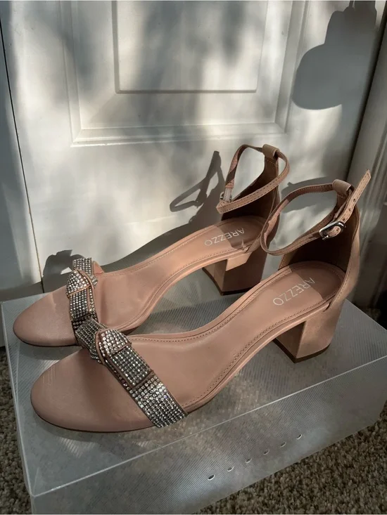 AREZZO Blush Embellished Low Block Heel Sandals