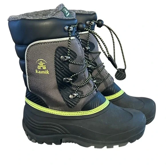 Kamik Luke 3‎ Kids Winter Snow Boots Waterproof Insulated Charcoal Lime Size 4