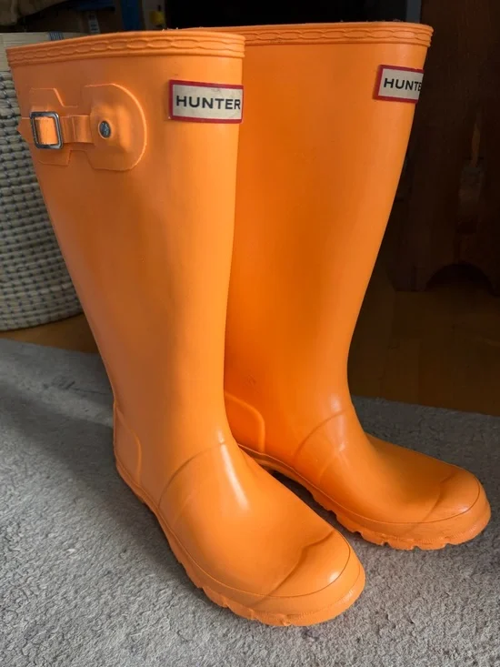 Hunter Kids Tall Orange Rubber Rain Boots with Side Buckle
