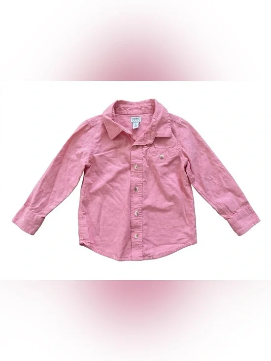 Old Navy Toddler Pink Linen Blend Look Button Down Shirt 4T Roll Tab Sleeve⁠