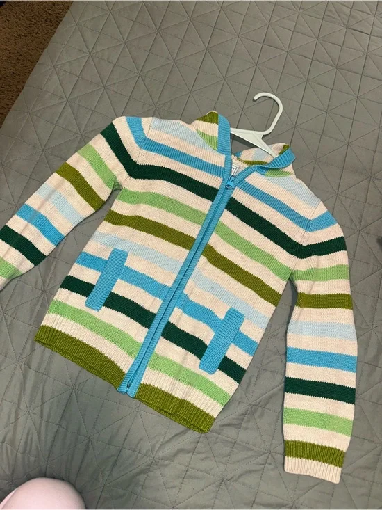 Vintage Old Navy Girls Striped Knit Zip Up Hoodie Sweater Size S