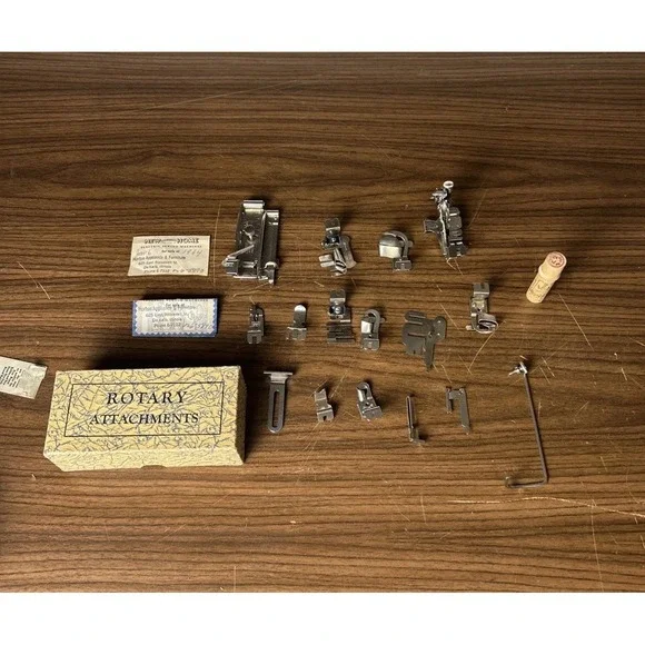 Vintage 15 Piece Lot GREIST Rotary Sewing Machine Attachments & Parts with Box