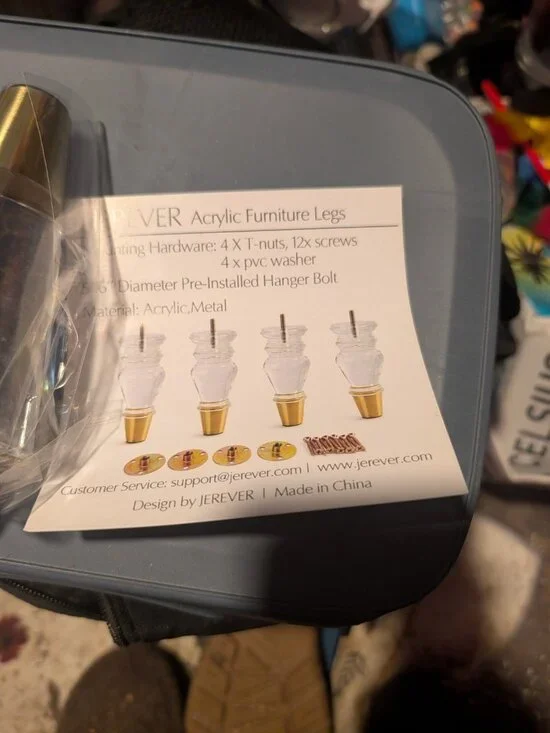 JEREVER Acrylic Furniture Legs 4 Pack Clear Tapered Gold Replacement Feet New