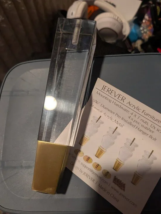 JEREVER Clear Acrylic Furniture Legs Set of 4 Gold Metal Base 5/16