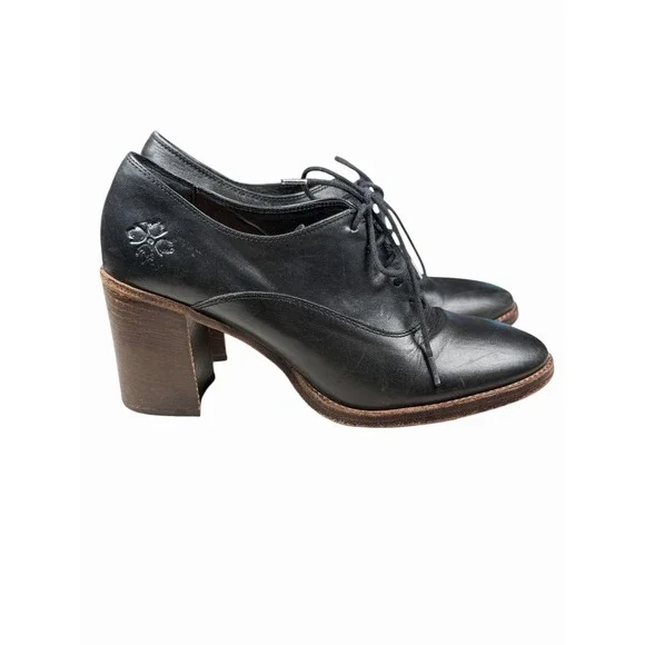 Patricia Nash Heeled Black Lace Up Leather Oxfords‎ Women's Size 9 Block Heel