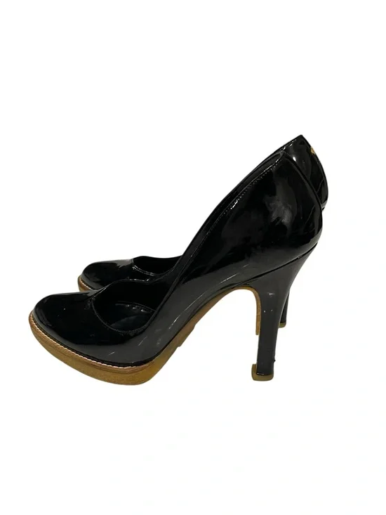 GUCCI Vernice Diamond Patent Leather Pumps Black Heels Platform 6.5