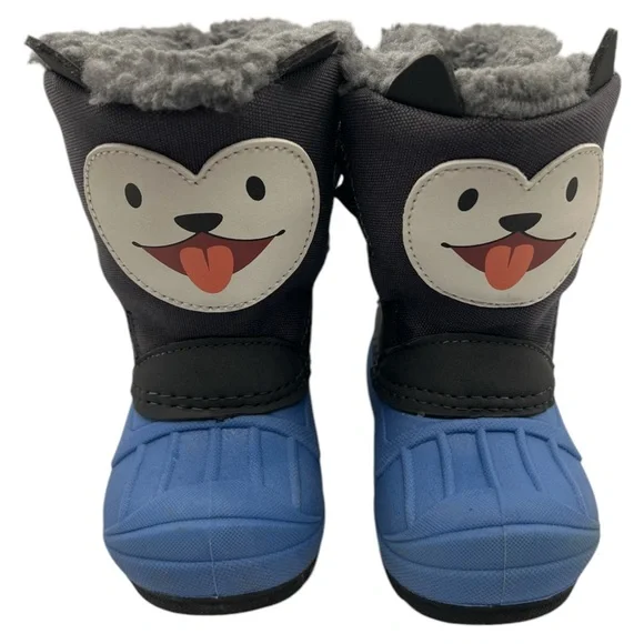 Cat & Jack Grey Blue Wolf Winter Boots Thermometer Waterproof Shoes Boys, Size 5