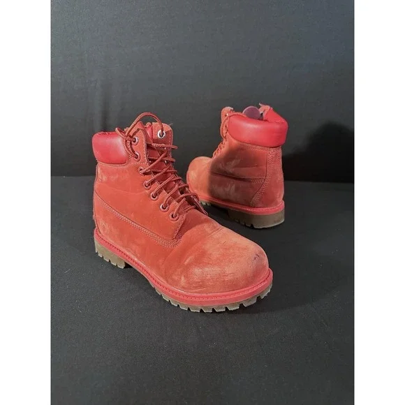 Timberland Juniors Red Nubuck Boots Size 6 Classic‎ Lace Up Waterproof Outdoor