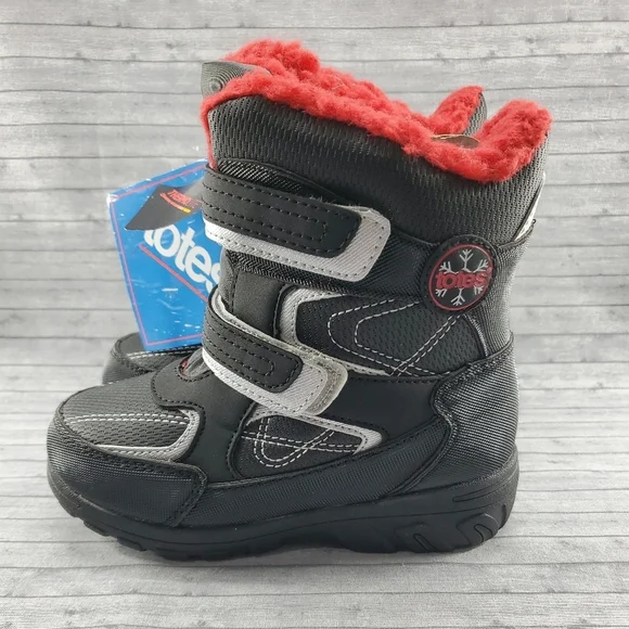 NWOB Totes Snow Winter Waterproof Boots Totes Tayton Black Red Size 11‎ Child