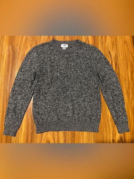 Old Navy black and white marled crewneck sweater boys L 10-12