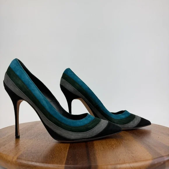 Womens Manolo Blahnik  Striped Suede Stiletto Heels Pumps Shoes Size 39 US 9 GUC