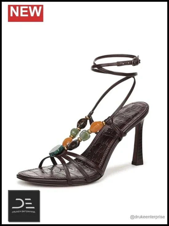 Strappy Heel Sandals, Stiletto, Slip-On, 3.5