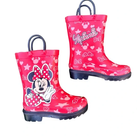 Disney Minnie Mouse Toddler Girl Waterproof Rubber Rain Boots Size 7 Red