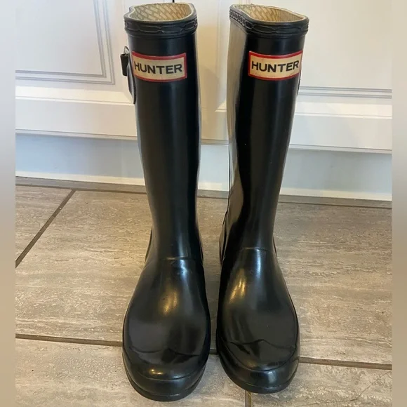 Hunter Classic Black Waterproof rain Boots girls size 1