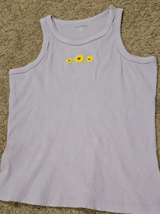 Old Navy Lavender Ribbed Tank Top with Yellow Daisy Accent