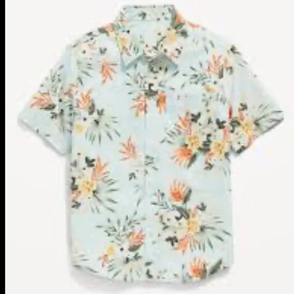 Old Navy Toddler Boys Floral Short Sleeve Button Down Shirt Green 4T